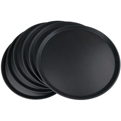 Grunwerg Bandeja de Plástico Antideslizante para Alimentos, Redonda, 45 cm de Diámetro, Negra, Paquete de 6 Grunwerg Bandeja de Plástico Antideslizante para Alimentos, Redonda, 45 cm de Diámetro, Negra, Paquete de 6