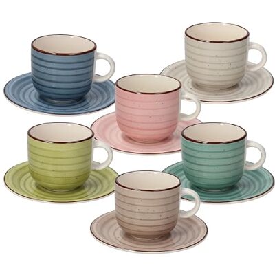 Tognana Urban Pastel, Tazas de té con plato, Cerámico, multicolor Tognana Urban Pastel, Tazas de té con plato, Cerámico, multicolor