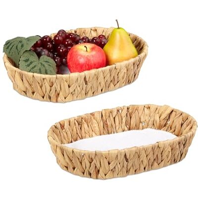 Relaxdays Set 2 Fruteros, Fibra de Jacinto de Agua, Cuencos Ovalados para Frutas o Pan, 7x33x22 cm, Estilo Boho, Natural Relaxdays Set 2 Fruteros, Fibra de Jacinto de Agua, Cuencos Ovalados para Frutas o Pan, 7x33x22 cm, Estilo Boho, Natural