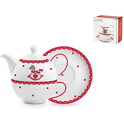H&H Caballo Tea for One, Porcelana, Blanco/Rojo, 3 Unidad H&H Caballo Tea for One, Porcelana, Blanco/Rojo, 3 Unidad