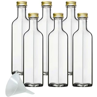 mikken Viva Haushaltswaren Juego de Botellas de Cristal (con tapón de Rosca, 6 Unidades, 250 ml, rellenables, Incluye Embudo de 7 cm) mikken Viva Haushaltswaren Juego de Botellas de Cristal (con tapón de Rosca, 6 Unidades, 250 ml, rellenables, Incluye Embudo de 7 cm)