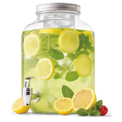 Avilia Wintem Dispensador de bebidas de cristal de 8 litros con grifo de acero e infusor para agua y zumos, gran capacidad para fiestas y eventos, uso de mesa, diseño elegante y resistente Avilia Wintem Dispensador de bebidas de cristal de 8 litros con grifo de acero e infusor para agua y zumos, gran capacidad para fiestas y eventos, uso de mesa, diseño elegante y resistente