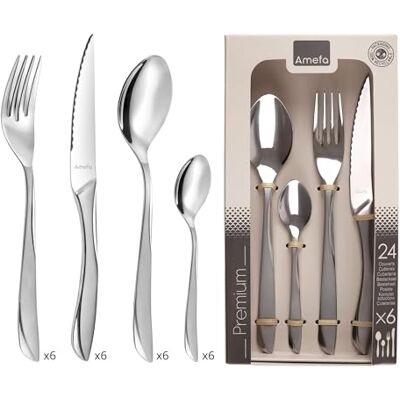 Amefa Juego de cubiertos para 24 personas Eclat Styl 18/0 Acero inoxidable, acabado espejo y arenado Acero inoxidable (Grosor 2,5 mm) Amefa Juego de cubiertos para 24 personas Eclat Styl 18/0 Acero inoxidable, acabado espejo y arenado Acero inoxidable (Grosor 2,5 mm)