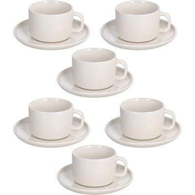 Tognana Edge, Set de 6 tazas de té con plato 220 cc, New Bone China, Blanco Tognana Edge, Set de 6 tazas de té con plato 220 cc, New Bone China, Blanco