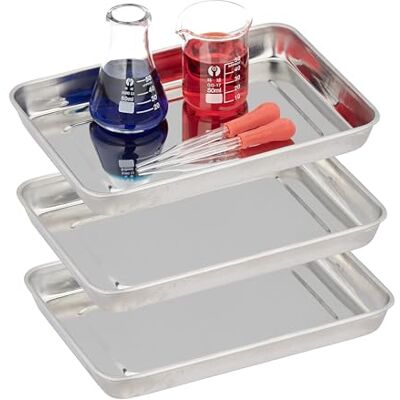 Relaxdays Set de 3 Bandejas para Instrumentos, 2,5 x 21,5 x 15 cm, Tabletas de Laboratorio de Acero Inoxidable, Plateado Relaxdays Set de 3 Bandejas para Instrumentos, 2,5 x 21,5 x 15 cm, Tabletas de Laboratorio de Acero Inoxidable, Plateado
