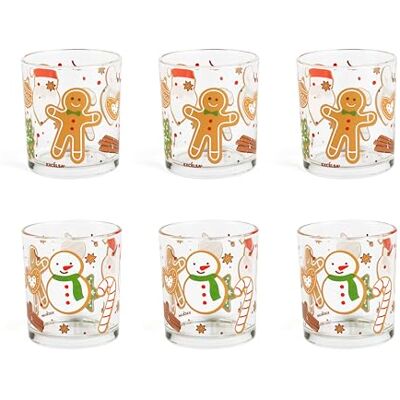 Excelsa Wonderful Ginger Juego de 6 vasos de agua, cristal decorado navideño, muñeco de nieve y galleta jengibre, 250 ml, 7,5 x 8,5 cm Excelsa Wonderful Ginger Juego de 6 vasos de agua, cristal decorado navideño, muñeco de nieve y galleta jengibre, 250 ml, 7,5 x 8,5 cm