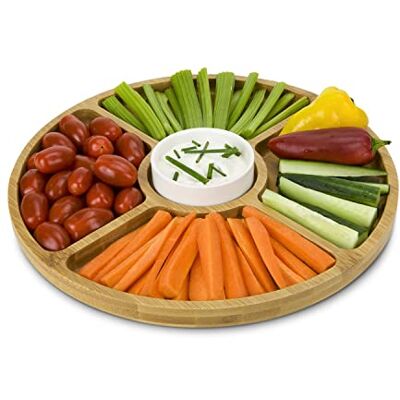 ROMINOX Rondo Plato para servir (bambú, con un cuenco de cerámica), diseño de Rondo con 4 compartimentos para aperitivos, aperitivos, antipasti o tapas con salsas, aprox. 28 x 28 x 3,5 cm ROMINOX Rondo Plato para servir (bambú, con un cuenco de cerámica), diseño de Rondo con 4 compartimentos para aperitivos, aperitivos, antipasti o tapas con salsas, aprox. 28 x 28 x 3,5 cm
