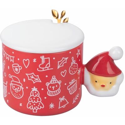 Tivoli Taza con Tapa de 350 ml de Porcelana, asa de diseño Papá Noel, Cuchara de Acero Inoxidable, Xmas Tivoli Taza con Tapa de 350 ml de Porcelana, asa de diseño Papá Noel, Cuchara de Acero Inoxidable, Xmas