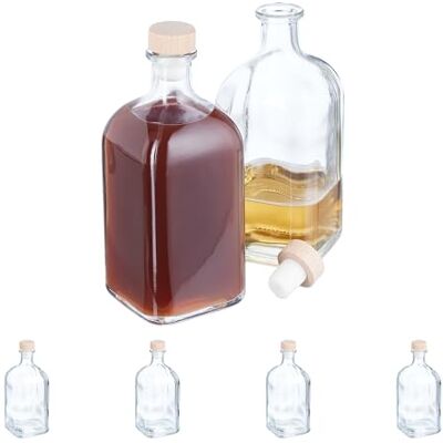 Relaxdays Botellas Cristal Vacías, Pack de 6, 500 ml, con Corcho, Aceiteras, para Licor, Vinagre, Vino, Transparentes Relaxdays Botellas Cristal Vacías, Pack de 6, 500 ml, con Corcho, Aceiteras, para Licor, Vinagre, Vino, Transparentes