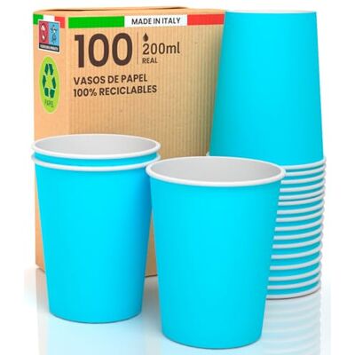Baciato Caffè 100 vasos de papel de 200 ml, ecológicos, biodegradables, desechables, fabricados en Italia, para llevar bebidas calientes, agua, de colores celestes, fabricados y envasados en Italia Baciato Caffè 100 vasos de papel de 200 ml, ecológicos, biodegradables, desechables, fabricados en Italia, para llevar bebidas calientes, agua, de colores celestes, fabricados y envasados en Italia