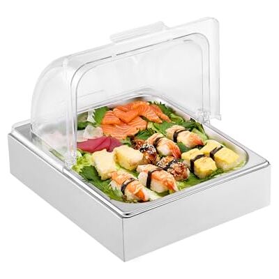 VEVOR Contenedor de Exhibición para Servir Alimentos sobre Encimera, de Acero Inoxidable, 1 x 1/2 Sartén, con Tapa Transparente y Bandeja de Hielo, para Restaurante, Fiesta, 345 x 276 x 245 mm VEVOR Contenedor de Exhibición para Servir Alimentos sobre Encimera, de Acero Inoxidable, 1 x 1/2 Sartén, con Tapa Transparente y Bandeja de Hielo, para Restaurante, Fiesta, 345 x 276 x 245 mm