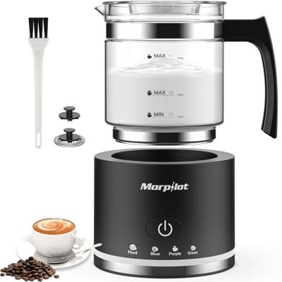 Morpilot Espumador y Calentador de Leche, 500 ml Espumador 4 en 1 para Espuma Fría y Caliente, Capuchinos, Lattes, Jarra de Cristal Apta para Lavavajillas, Negro Morpilot Espumador y Calentador de Leche, 500 ml Espumador 4 en 1 para Espuma Fría y Caliente, Capuchinos, Lattes, Jarra de Cristal Apta para Lavavajillas, Negro