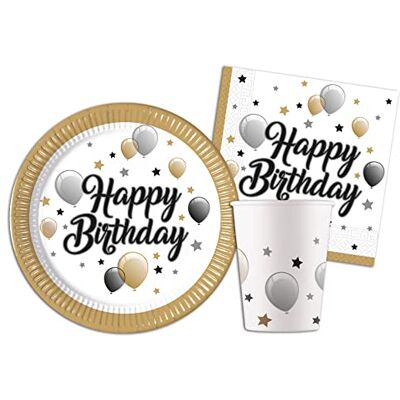 Ciao Kit Vajilla de Fiesta Milestone Anniversary para 24 personas (88 pcs: 24 platos Ø23cm, 24 vasos 200ml, 40 servilletas 33x33cm) de papel FSC Ciao Kit Vajilla de Fiesta Milestone Anniversary para 24 personas (88 pcs: 24 platos Ø23cm, 24 vasos 200ml, 40 servilletas 33x33cm) de papel FSC
