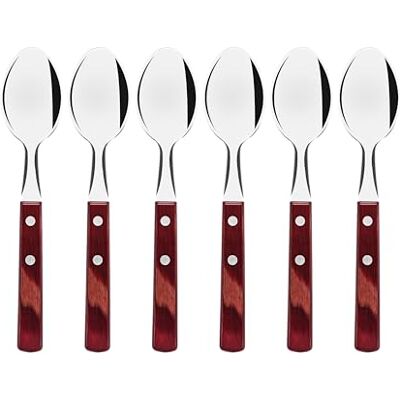 Tramontina Juego de Cucharas de Té de Acero Inoxidable y Mangos de Madera Tratada Polywood Rojo 6 piezas Tramontina Juego de Cucharas de Té de Acero Inoxidable y Mangos de Madera Tratada Polywood Rojo 6 piezas