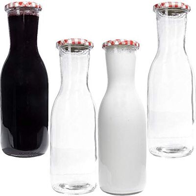 mikken 4 botellas de cristal de 1,0 litros con etiquetas. mikken 4 botellas de cristal de 1,0 litros con etiquetas.