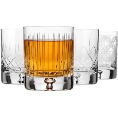 Krosno – Vasos para whisky, bourbon y escocés de 250 ml – Juego de 4 piezas – Colección Saga – 4 cortes diferentes – Hechos a mano – Cristal tallado – Ideal como regalo Krosno – Vasos para whisky, bourbon y escocés de 250 ml – Juego de 4 piezas – Colección Saga – 4 cortes diferentes – Hechos a mano – Cristal tallado – Ideal como regalo