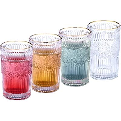 Relaxdays Set 4 Vasos Vintage, Aptos para Lavavajillas, 400ml, Cristalería Retro Marco Dorado, Agua y Zumo, Transparente Relaxdays Set 4 Vasos Vintage, Aptos para Lavavajillas, 400ml, Cristalería Retro Marco Dorado, Agua y Zumo, Transparente