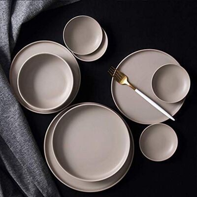 SAeWare Juego de vajilla de cerámica, 21 platos de porcelana marrón esmerilado mate – cuenco/plato Juego de vajilla combinada de porcelana para restaurante SAeWare Juego de vajilla de cerámica, 21 platos de porcelana marrón esmerilado mate – cuenco/plato Juego de vajilla combinada de porcelana para restaurante