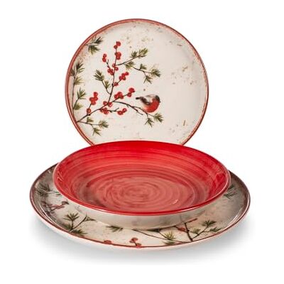 H&H Servizio Tavola Natalizio 18 Pezzi Red Delights In Stoneware H&H Servizio Tavola Natalizio 18 Pezzi Red Delights In Stoneware