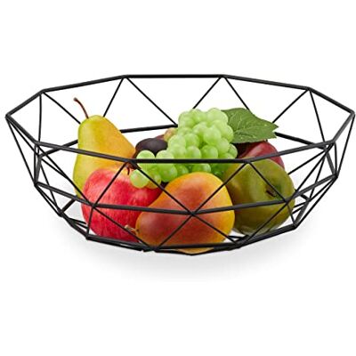 Relaxdays Frutero Metálico, Cesta Geométrica, 13, 5x34,5 cm, Bol de Rejilla Fruta y Verdura, Moderno, Negro, Hierro Relaxdays Frutero Metálico, Cesta Geométrica, 13, 5x34,5 cm, Bol de Rejilla Fruta y Verdura, Moderno, Negro, Hierro