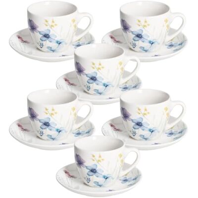 Tognana Florenne, Set de 6 tazas de té con plato 200 cc, New Bone China, Multicolor Tognana Florenne, Set de 6 tazas de té con plato 200 cc, New Bone China, Multicolor