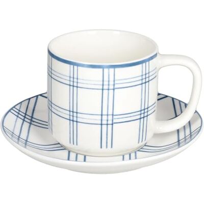 Tognana Quadro Azul Pastel, Set de 6 tazas de té con plato 220 cc, New Bone China, Azul Tognana Quadro Azul Pastel, Set de 6 tazas de té con plato 220 cc, New Bone China, Azul