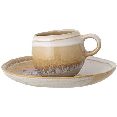 BLOOMINGVILLE Taza de café con platillo, color amarillo, gris, verde, natural, cerámica BLOOMINGVILLE Taza de café con platillo, color amarillo, gris, verde, natural, cerámica