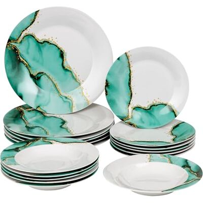 Baroni Home Vajilla de 18 Piezas de Porcelana, Juego para 6 Personas con Platos Hondos, Llanos, de Frutas o Dulces (Veteado) Baroni Home Vajilla de 18 Piezas de Porcelana, Juego para 6 Personas con Platos Hondos, Llanos, de Frutas o Dulces (Veteado)