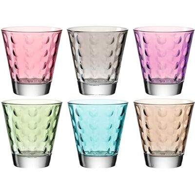 Leonardo HOME Juego de 6 vasos ópticos para bebida, vaso de agua, vaso de zumo, vasos de cristal, apto para lavavajillas, multicolor, 6 unidades (1 paquete), 6 unidades Leonardo HOME Juego de 6 vasos ópticos para bebida, vaso de agua, vaso de zumo, vasos de cristal, apto para lavavajillas, multicolor, 6 unidades (1 paquete), 6 unidades