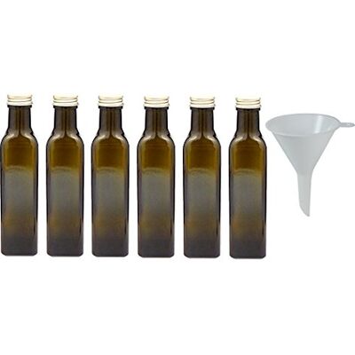 mikken Viva Haushaltswaren 19818 6 Botellas de aceites 250 ml con un Cristal marrón/Verde Botella de Cristal. Embudo, 4,7 x 4,7 x 21,3 cm mikken Viva Haushaltswaren 19818 6 Botellas de aceites 250 ml con un Cristal marrón/Verde Botella de Cristal. Embudo, 4,7 x 4,7 x 21,3 cm