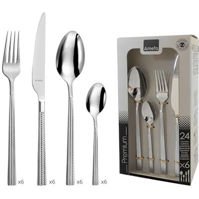 Amefa Chic Cubertería, 24 cubiertos de mesa, para 6 personas, acero inoxidable 18/0, acabado brillo Amefa Chic Cubertería, 24 cubiertos de mesa, para 6 personas, acero inoxidable 18/0, acabado brillo
