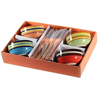 lachineuse – Juego de 4 cuencos de colores – Tazones de arroz, desayuno y sopa – Vajilla de porcelana naranja, amarillo, azul, rojo – 4 pares de palillos – Cuenco asiático – Regalo de vajilla Asia lachineuse – Juego de 4 cuencos de colores – Tazones de arroz, desayuno y sopa – Vajilla de porcelana naranja, amarillo, azul, rojo – 4 pares de palillos – Cuenco asiático – Regalo de vajilla Asia