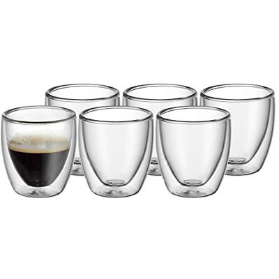 WMF Kult Juego de 6 Tazas de Café Espresso 80 ml de Doble Pared Térmica Efecto Flotante de Vidrio Brorosilicatado Resistente al Calor WMF Kult Juego de 6 Tazas de Café Espresso 80 ml de Doble Pared Térmica Efecto Flotante de Vidrio Brorosilicatado Resistente al Calor