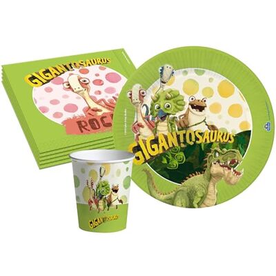 Ciao Kit Vajilla de Fiesta Gigantosaurus para 24 personas (88 pcs: 24 platos Ø18cm, 24 vasos 250ml, 40 servilletas 33x33cm) de papel compostable eco-friendly Ciao Kit Vajilla de Fiesta Gigantosaurus para 24 personas (88 pcs: 24 platos Ø18cm, 24 vasos 250ml, 40 servilletas 33x33cm) de papel compostable eco-friendly