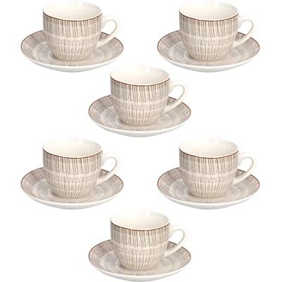 Tognana , Set de 6 tazas de té con plato 200 cc Virtuo Beige, New Bone China, Beige Tognana , Set de 6 tazas de té con plato 200 cc Virtuo Beige, New Bone China, Beige
