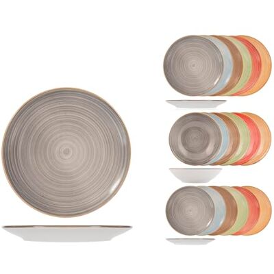 H&H Juego de platos de 18 piezas de Stoneware – Vajilla completa, colores surtidos, diseño elegante en espiral H&H Juego de platos de 18 piezas de Stoneware – Vajilla completa, colores surtidos, diseño elegante en espiral