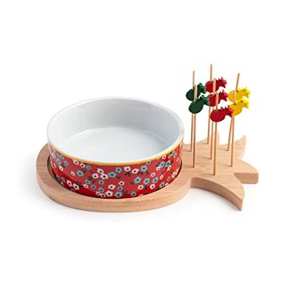 H&H Mix&Match Copa de Stoneware Decorada, 11 cm, con Soporte para 8 Palillos, Multicolor H&H Mix&Match Copa de Stoneware Decorada, 11 cm, con Soporte para 8 Palillos, Multicolor
