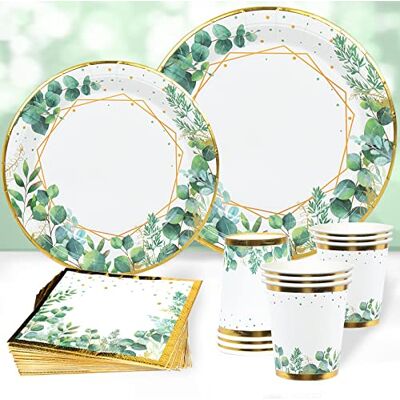 Patimate Juego de platos y servilletas de papel verde salvia,96pcs vajilla desechable de fiesta de oro verde para suministros de fiesta de cumpleaños,baby shower,decoraciones safari en la jungla Patimate Juego de platos y servilletas de papel verde salvia,96pcs vajilla desechable de fiesta de oro verde para suministros de fiesta de cumpleaños,baby shower,decoraciones safari en la jungla