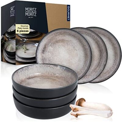 Moritz & Moritz VIDA Plato de sopa gourmet Juego de 6 platos hondos para 6 personas (porcelana, aptos para lavavajillas y microondas), color beige Moritz & Moritz VIDA Plato de sopa gourmet Juego de 6 platos hondos para 6 personas (porcelana, aptos para lavavajillas y microondas), color beige