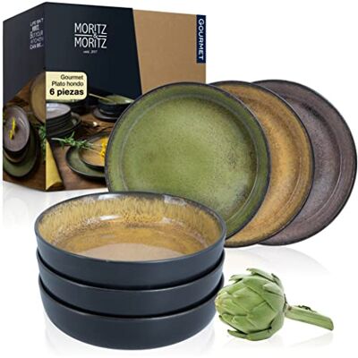 Moritz & Moritz VIDA Plato de sopa gourmet Juego de 6 platos hondos para 6 personas (porcelana), color amarillo, verde y rosa Moritz & Moritz VIDA Plato de sopa gourmet Juego de 6 platos hondos para 6 personas (porcelana), color amarillo, verde y rosa