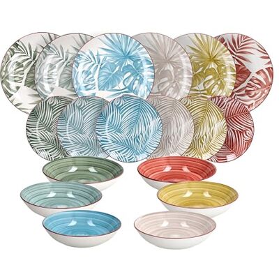 Tognana Exotic, Juego de vajilla 18 piezas para 6 personas, Porcelana, Multicolor Tognana Exotic, Juego de vajilla 18 piezas para 6 personas, Porcelana, Multicolor