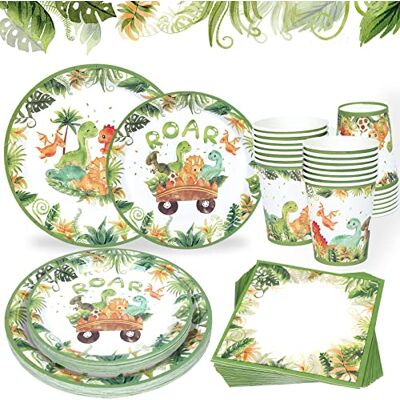 fairymaiden Juego de Vajilla Para Fiesta De Dinosaurios 96 Piezas Dino Platos de Papel Tazas y Servilletas, Verde Vajilla Cumpleaños Infantil para Jungle Safari la decoración de Dinosaurios Fiesta(24 Personas) fairymaiden Juego de Vajilla Para Fiesta De Dinosaurios 96 Piezas Dino Platos de Papel Tazas y Servilletas, Verde Vajilla Cumpleaños Infantil para Jungle Safari la decoración de Dinosaurios Fiesta(24 Personas)