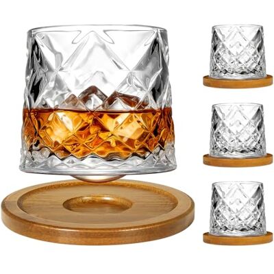 Uten Vaso de Whisky de Cristal, 275 ml/10 oz Vaso de Agua Giratorio, Posavasos de Bambú, Tacto Grueso, Adecuado para Beber Ron, Brandy, Cócteles, Café, Jugo, Relajarse y Descomprimir, 4 Pieza Uten Vaso de Whisky de Cristal, 275 ml/10 oz Vaso de Agua Giratorio, Posavasos de Bambú, Tacto Grueso, Adecuado para Beber Ron, Brandy, Cócteles, Café, Jugo, Relajarse y Descomprimir, 4 Pieza