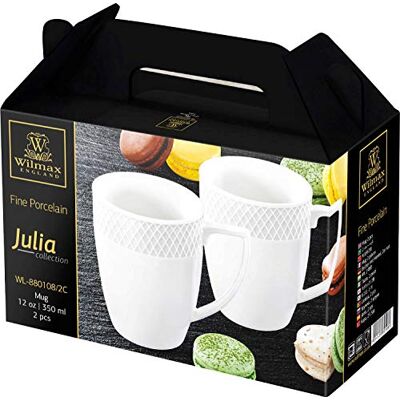 Wilmax Juego de 2 tazas de porcelana (350 ml), color blanco Wilmax Juego de 2 tazas de porcelana (350 ml), color blanco