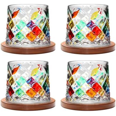 Uten Vaso de Whisky de Cristal, 275 ml/10 oz Vaso de Agua Giratorio, Posavasos de Bambú, Tacto Grueso, Adecuado para Beber Ron, Brandy, Cócteles, Café, Jugo, Relajarse y Descomprimir, 4 Pieza Uten Vaso de Whisky de Cristal, 275 ml/10 oz Vaso de Agua Giratorio, Posavasos de Bambú, Tacto Grueso, Adecuado para Beber Ron, Brandy, Cócteles, Café, Jugo, Relajarse y Descomprimir, 4 Pieza