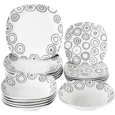 Baroni Home Juego de Platos de 18 Piezas de Porcelana, Servicio de Mesa Colorido para 6 Personas, Plato Hondo, Plano, de Fruta o Postre con Círculos Negros Baroni Home Juego de Platos de 18 Piezas de Porcelana, Servicio de Mesa Colorido para 6 Personas, Plato Hondo, Plano, de Fruta o Postre con Círculos Negros
