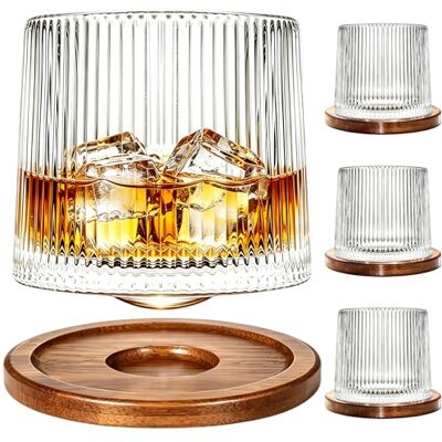 Uten Vaso de Whisky de Cristal, 275 ml/10 oz Vaso de Agua Giratorio, Posavasos de Bambú, Tacto Grueso, Adecuado para Beber Ron, Brandy, Cócteles, Café, Jugo, Relajarse y Descomprimir, 4 Pieza Uten Vaso de Whisky de Cristal, 275 ml/10 oz Vaso de Agua Giratorio, Posavasos de Bambú, Tacto Grueso, Adecuado para Beber Ron, Brandy, Cócteles, Café, Jugo, Relajarse y Descomprimir, 4 Pieza