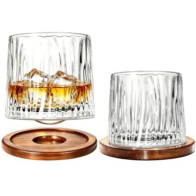 Uten Vaso de Whisky de Cristal, 275 ml/10 oz Vaso de Agua Giratorio, Posavasos de Bambú, Tacto Grueso, Adecuado para Beber Ron, Brandy, Cócteles, Café, Jugo, Relajarse y Descomprimir, 2 Pieza Uten Vaso de Whisky de Cristal, 275 ml/10 oz Vaso de Agua Giratorio, Posavasos de Bambú, Tacto Grueso, Adecuado para Beber Ron, Brandy, Cócteles, Café, Jugo, Relajarse y Descomprimir, 2 Pieza