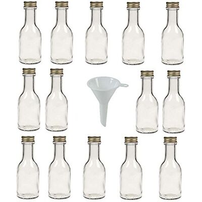 mikken Viva-Haushaltswaren Juego de Botellas de Cristal (con tapón de Rosca, 14 Unidades, 100 ml, rellenables, Incluye Embudo de 5 cm Blanco) mikken Viva-Haushaltswaren Juego de Botellas de Cristal (con tapón de Rosca, 14 Unidades, 100 ml, rellenables, Incluye Embudo de 5 cm Blanco)