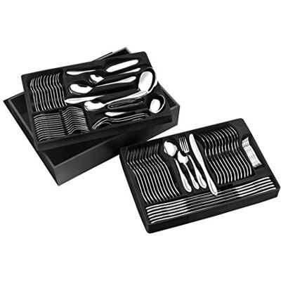 Pradel Excellence Cubertería de 84 Piezas, Efecto Espejo, en Estuche de presentación de Madera con un cajón Pradel Excellence Cubertería de 84 Piezas, Efecto Espejo, en Estuche de presentación de Madera con un cajón